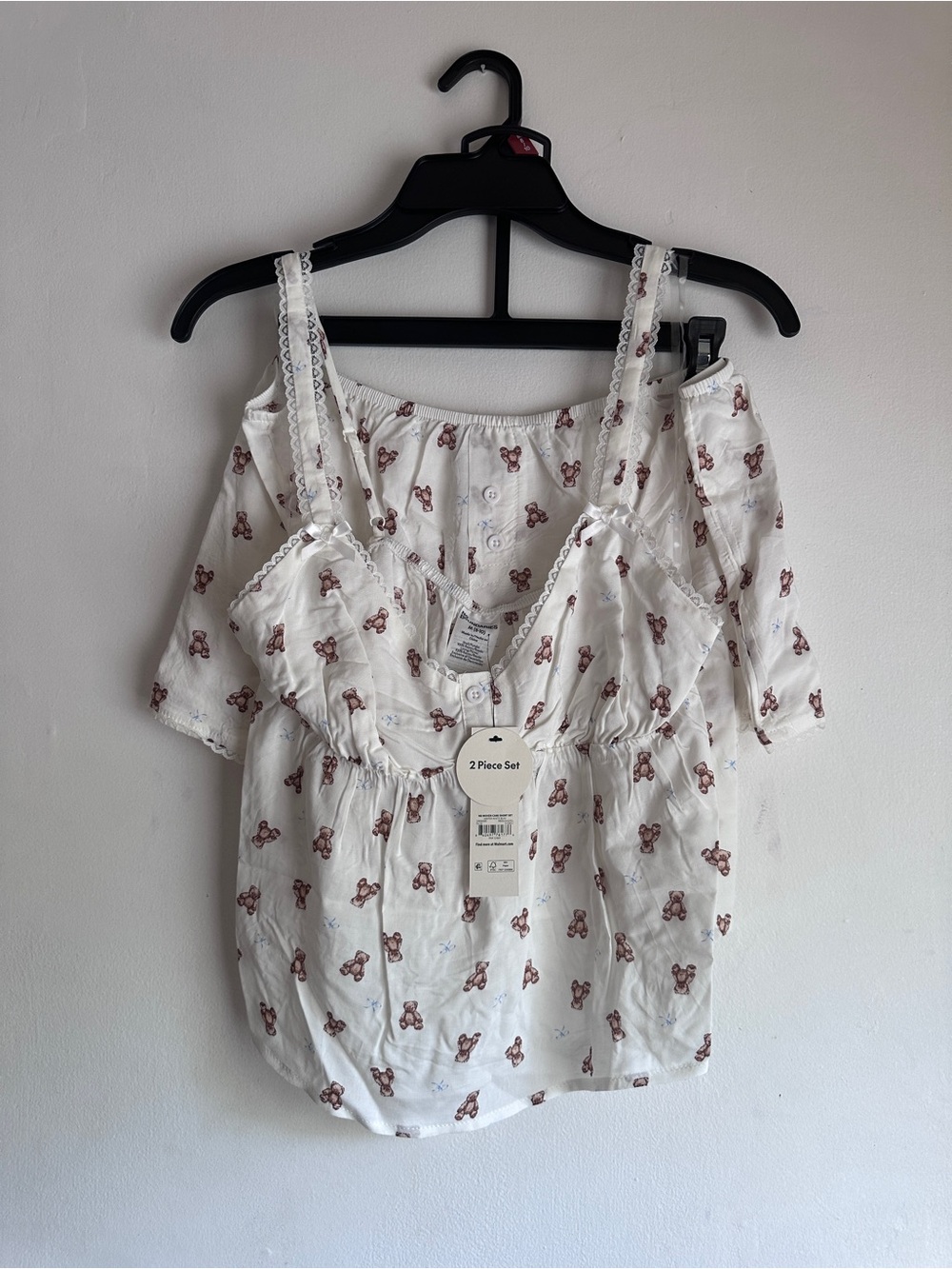 Women's Woven Cami Pajama Set | White Teddy Bear Print (M)